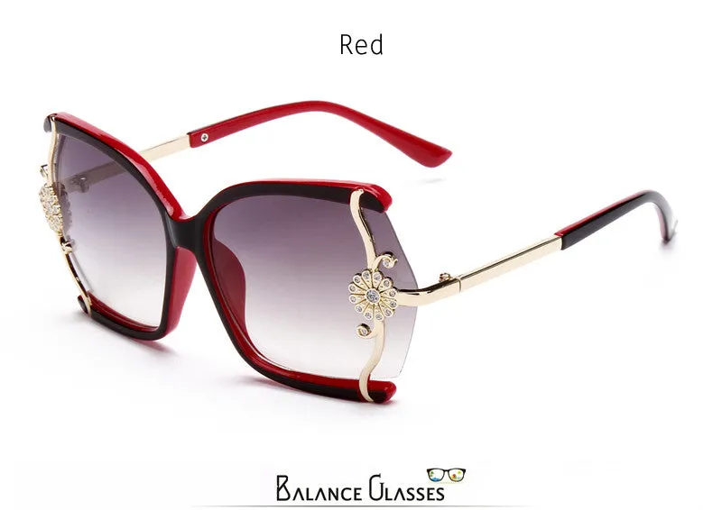 Stylish large Butterfly Sunglasses for women brand designer eyewear metal Flower Frame 7 colour oculos de sol feminino