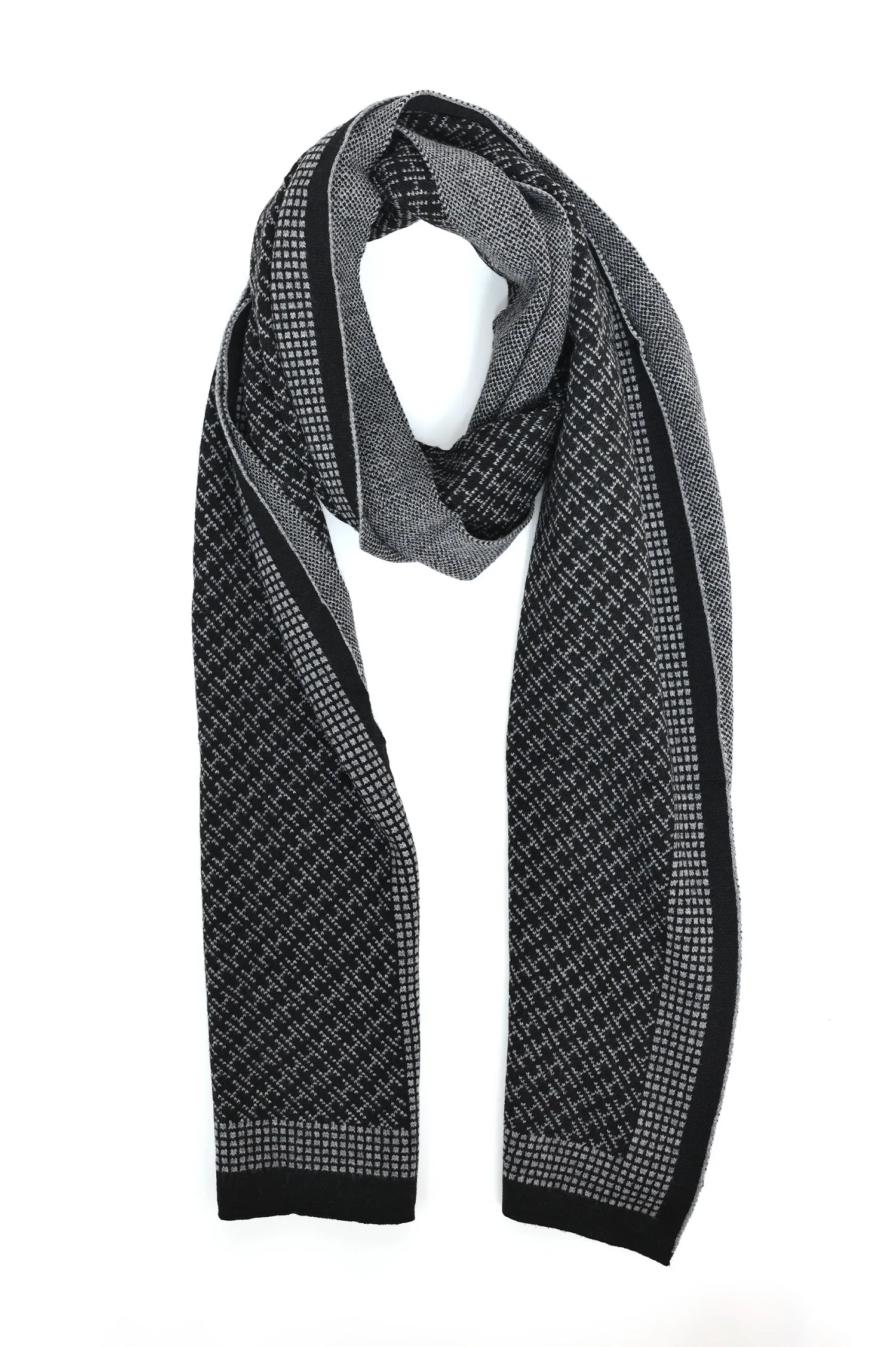 TEXTURED GRID KNIT SCARF-BLACK