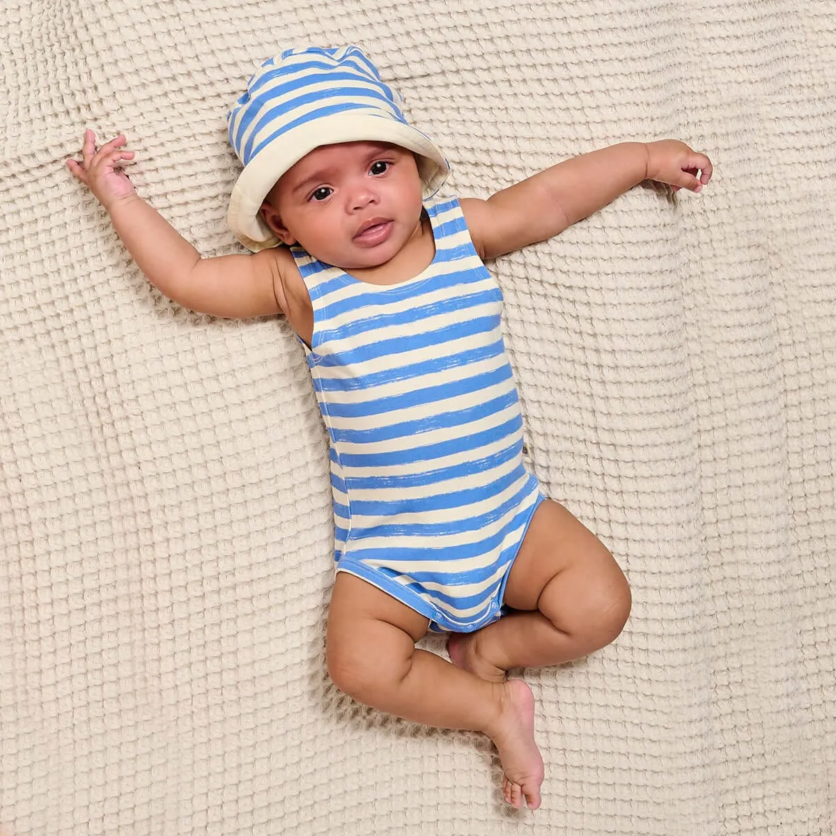 The Bonnie Mob Boys Chill Striped Sun Hat in Blue