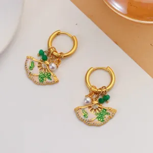 VAIGE Geometric Metal Drop Earrings with Vintage Round Buckle Design