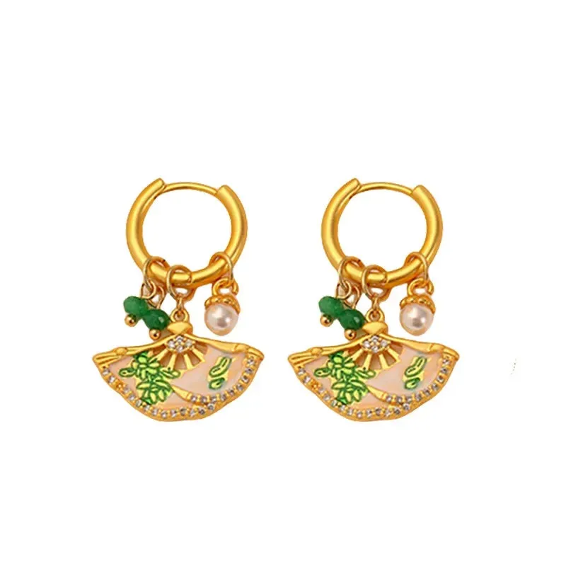 VAIGE Geometric Metal Drop Earrings with Vintage Round Buckle Design