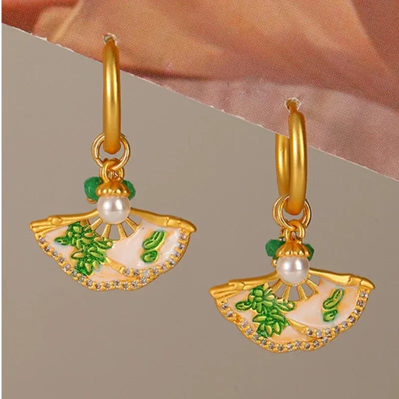 VAIGE Geometric Metal Drop Earrings with Vintage Round Buckle Design
