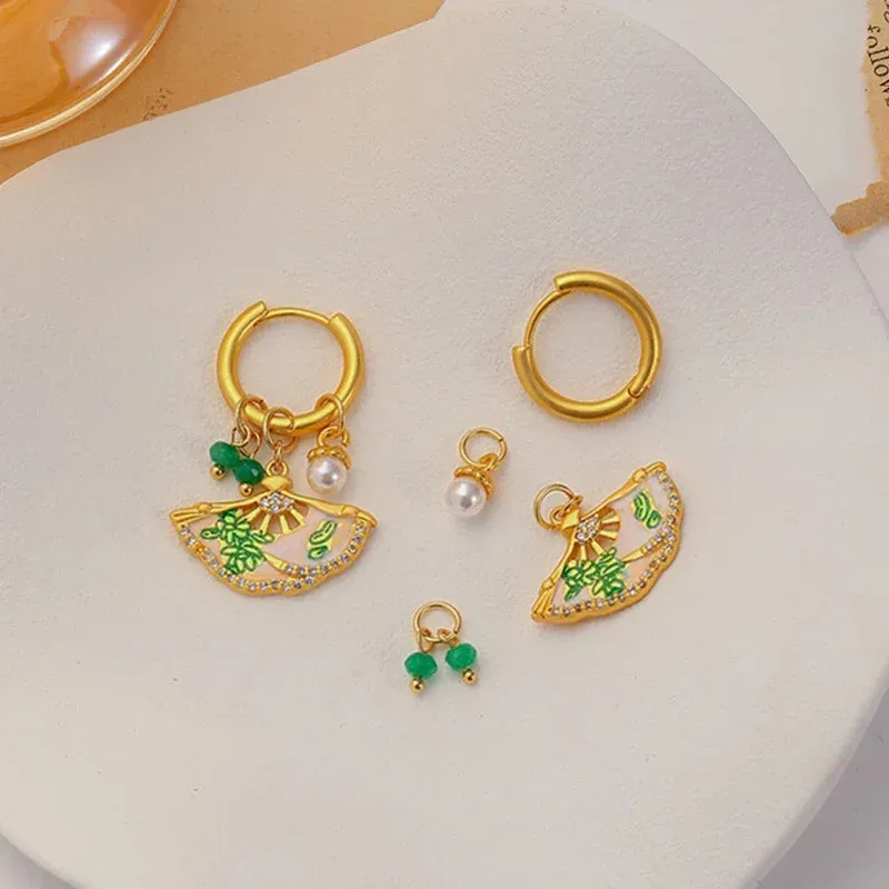 VAIGE Geometric Metal Drop Earrings with Vintage Round Buckle Design