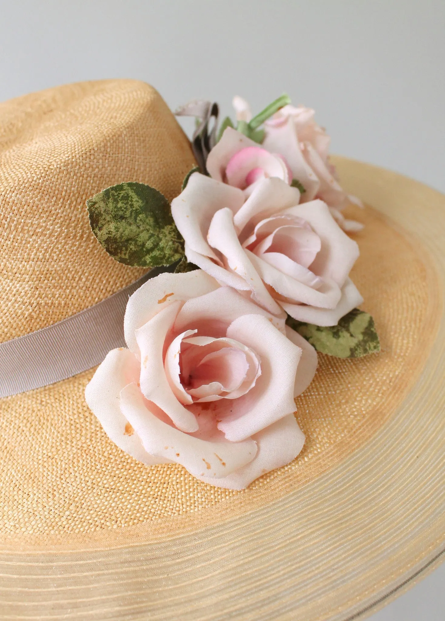 Vintage Early 1940s Pink Roses Wide Brim Hat
