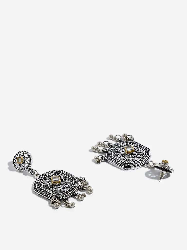 Westside Accessories Silver Hexagon Filigree Design Drop Earrings