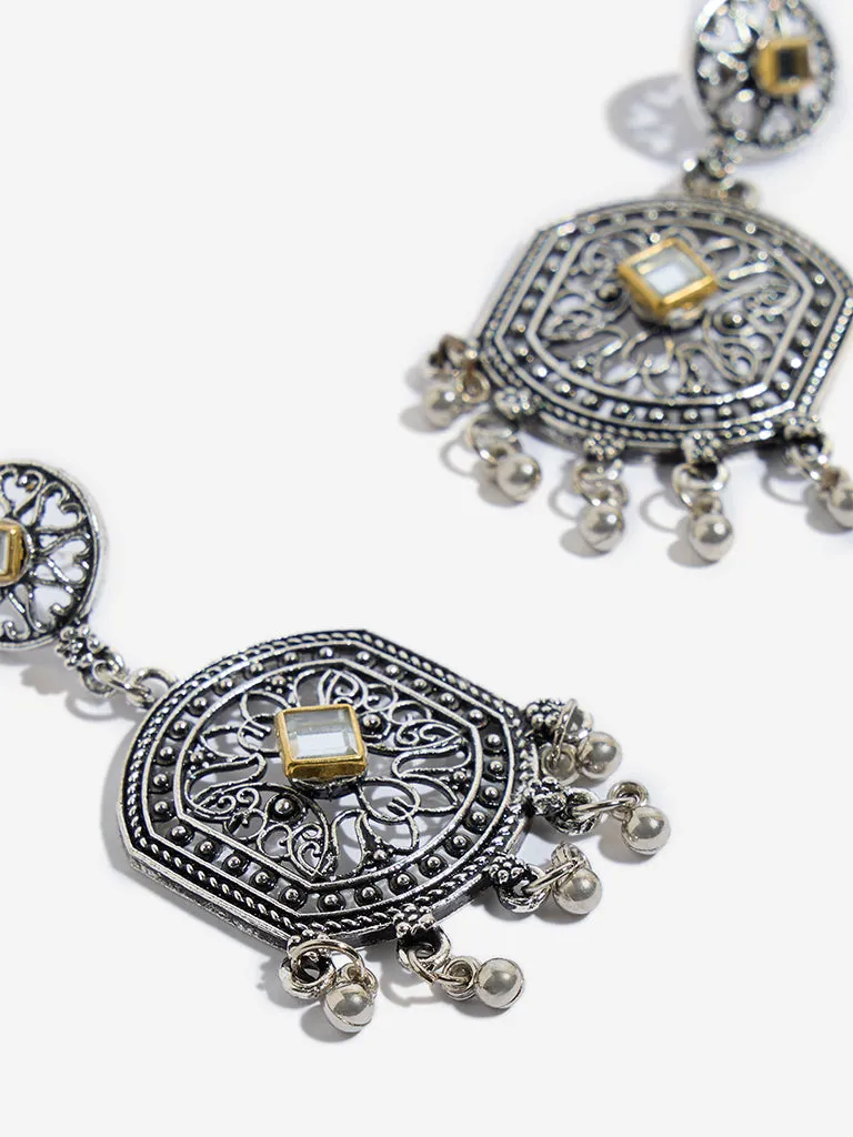 Westside Accessories Silver Hexagon Filigree Design Drop Earrings