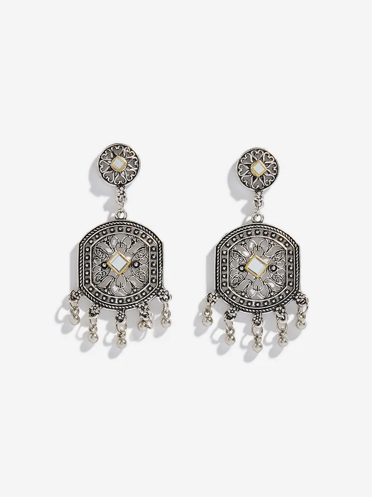 Westside Accessories Silver Hexagon Filigree Design Drop Earrings