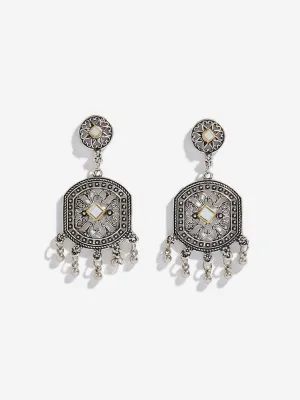 Westside Accessories Silver Hexagon Filigree Design Drop Earrings