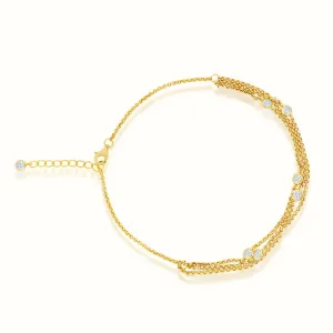 Women's Vermeil Bezel Diamond Triple Layered Anklet